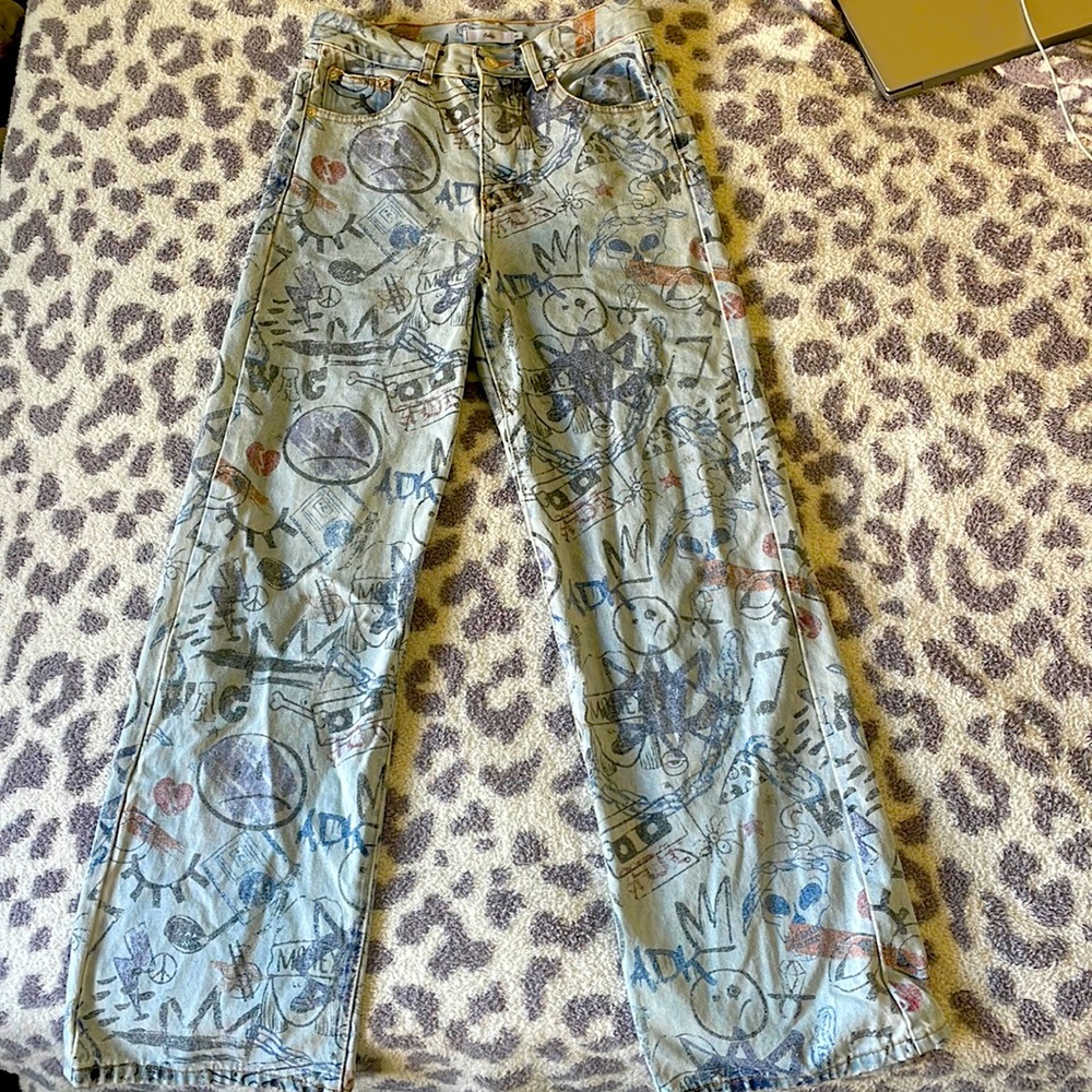 Adika Womens High Rise Graffiti Jeans